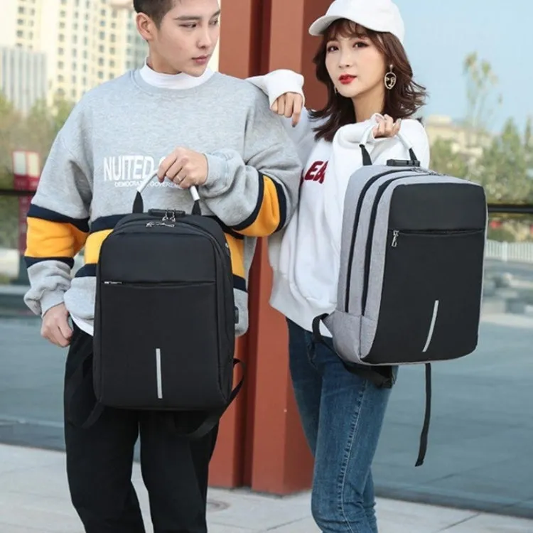 16 inch Men Password Lock Backpack Business Casual Anti-Theft Computer Bag With External USB Port(Light Gray)