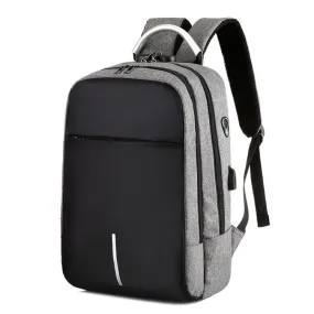 16 inch Men Password Lock Backpack Business Casual Anti-Theft Computer Bag With External USB Port(Light Gray)