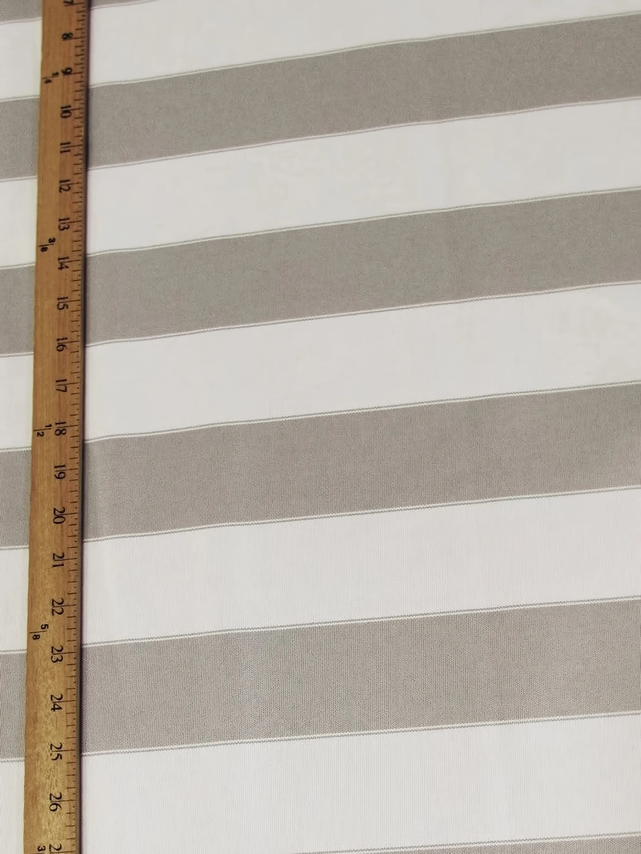 2 Tone Stripe Deck Canvas Outdoor Waterproof Fabric / Light Gray/Ivory / Sold By The Yard Closeout!!!