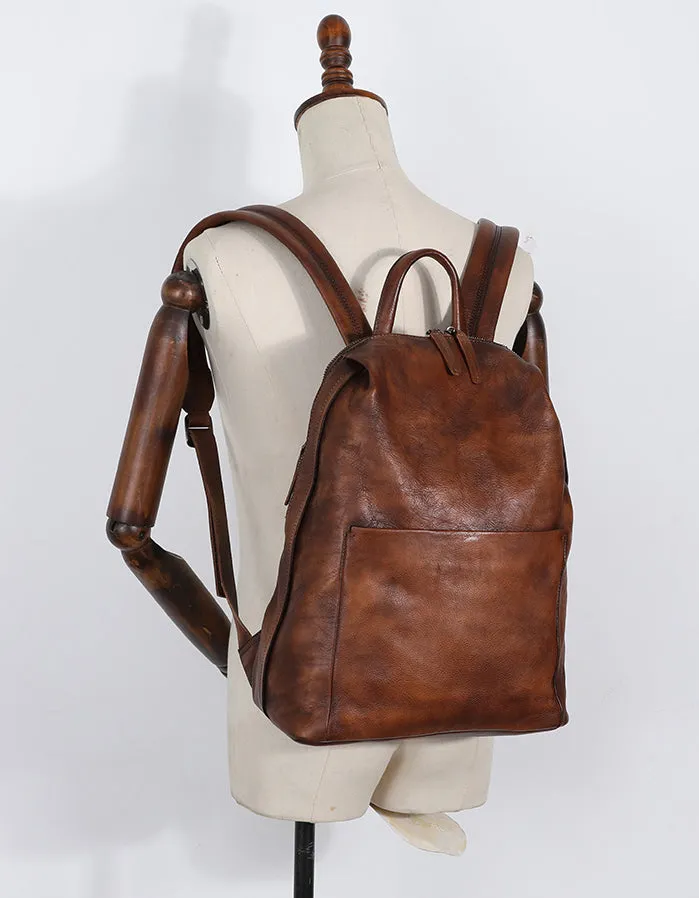 Best Minimalist Brown Leather Rucksack Womens Vintage School Backpacks Leather Backpack Purse