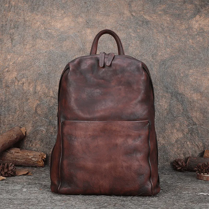 Best Minimalist Brown Leather Rucksack Womens Vintage School Backpacks Leather Backpack Purse