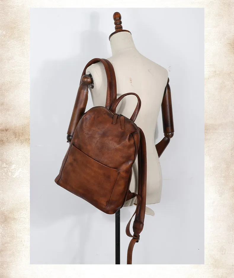 Best Minimalist Brown Leather Rucksack Womens Vintage School Backpacks Leather Backpack Purse