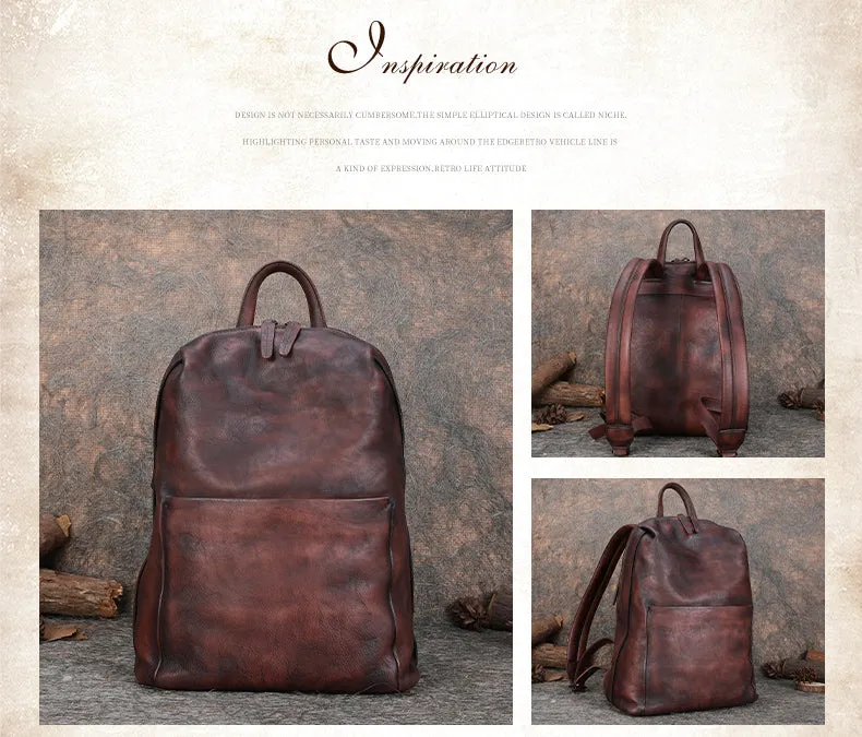 Best Minimalist Brown Leather Rucksack Womens Vintage School Backpacks Leather Backpack Purse