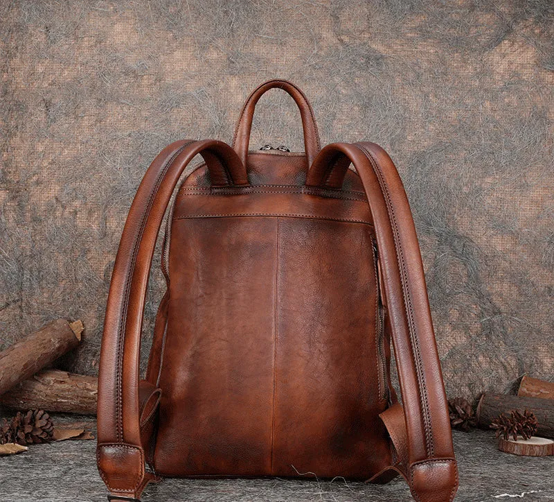 Best Minimalist Brown Leather Rucksack Womens Vintage School Backpacks Leather Backpack Purse