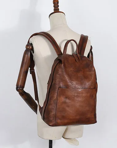 Best Minimalist Brown Leather Rucksack Womens Vintage School Backpacks Leather Backpack Purse