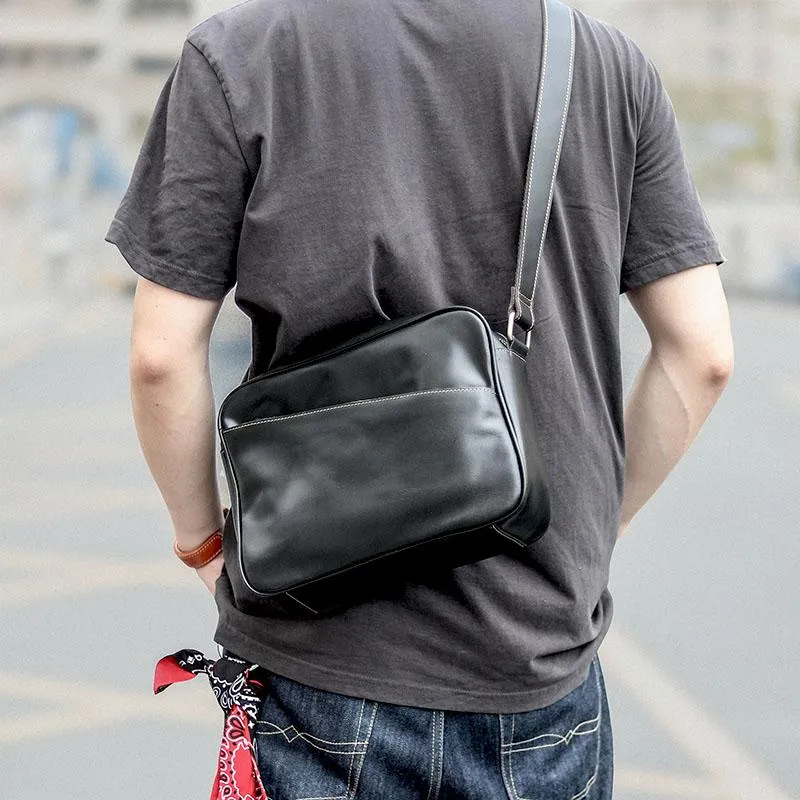 Black Leather Mens Casual Small Courier Bags Messenger Bag Amber Brown Postman Bags For Men