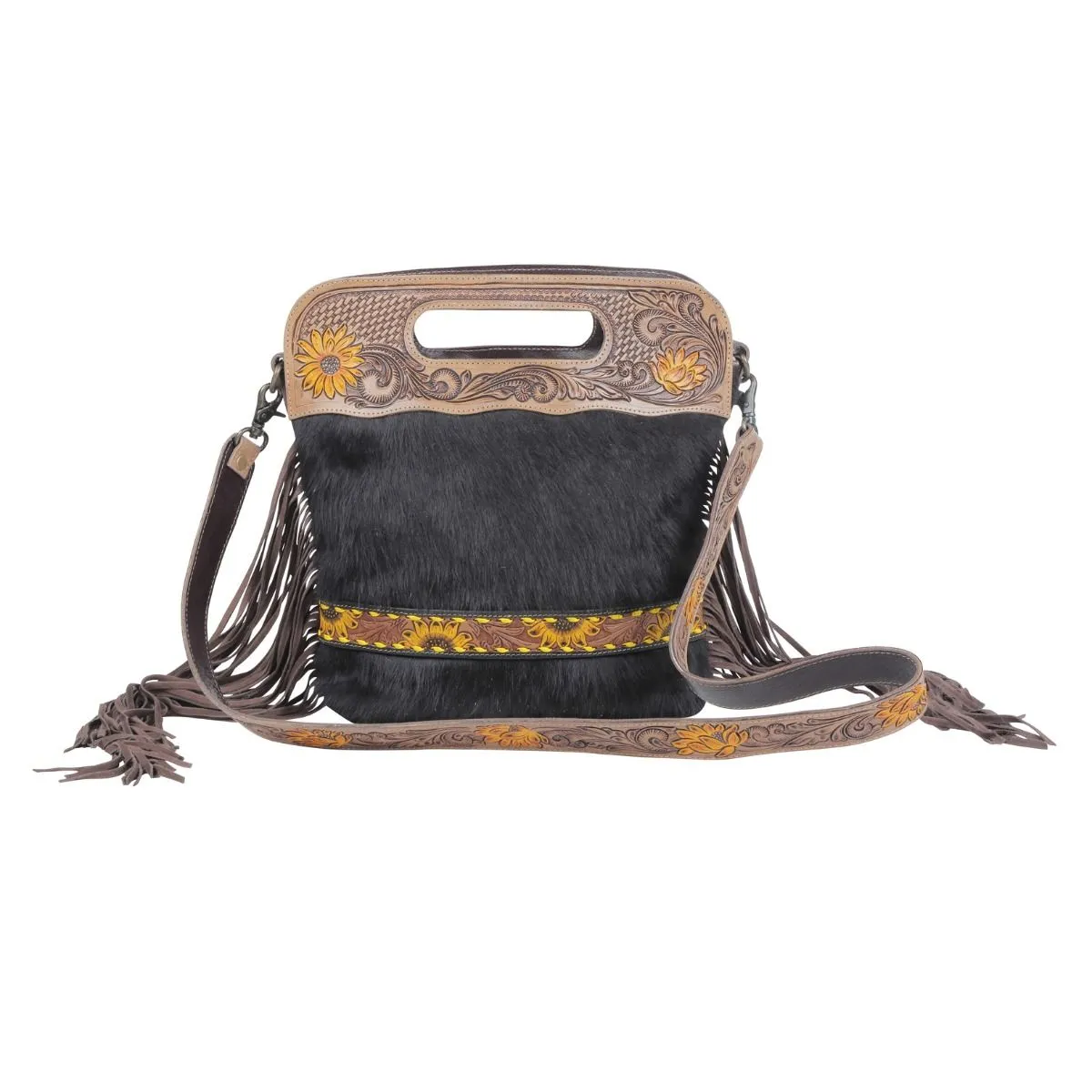 Black velvet Hand-Tooled Bag