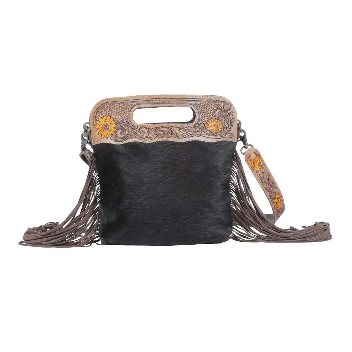 Black velvet Hand-Tooled Bag