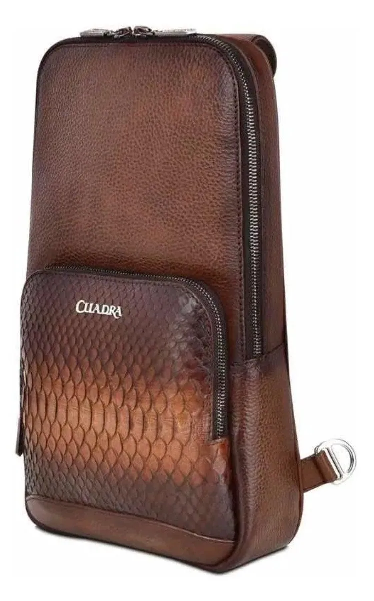 BO462PM BROWN. CUADRA FASHION PYTHON CROSSBODY MESSENGER FOR MEN