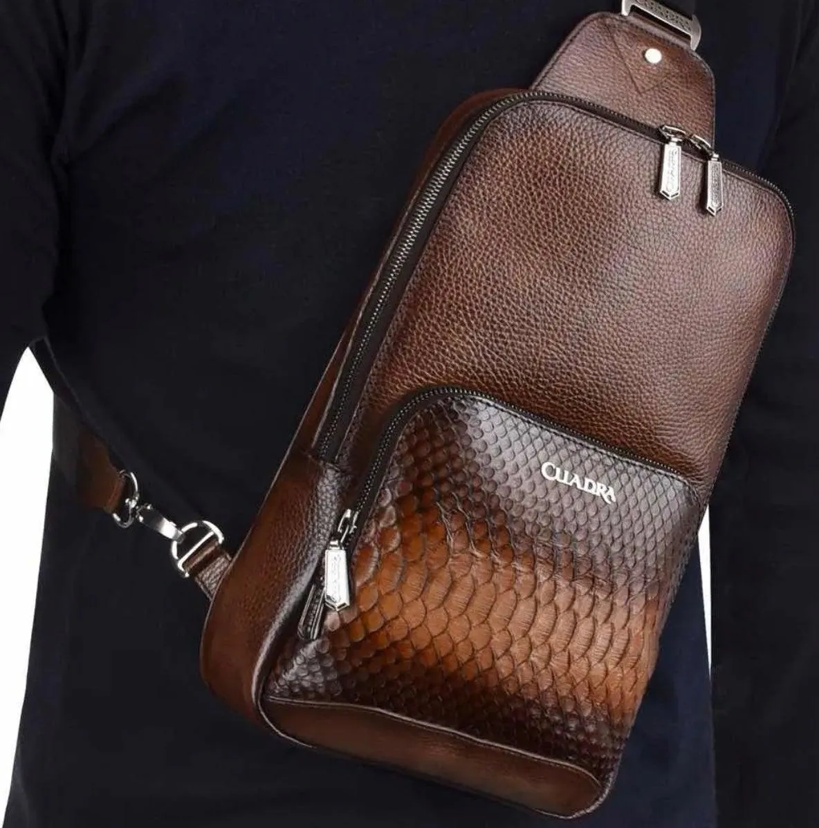 BO462PM BROWN. CUADRA FASHION PYTHON CROSSBODY MESSENGER FOR MEN