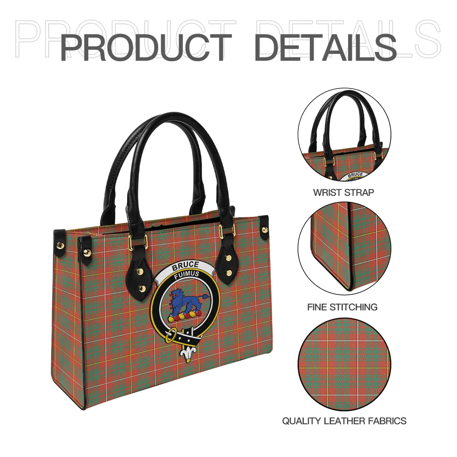 Bruce Ancient Tartan Leather Bag with Family Crest