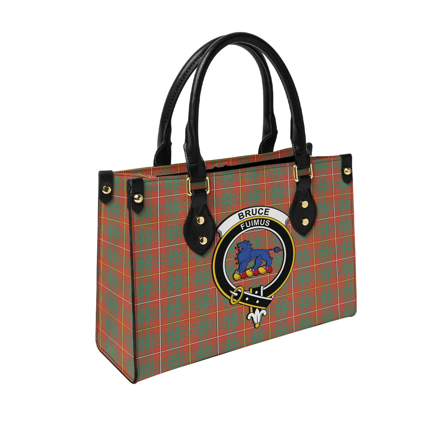 Bruce Ancient Tartan Leather Bag with Family Crest