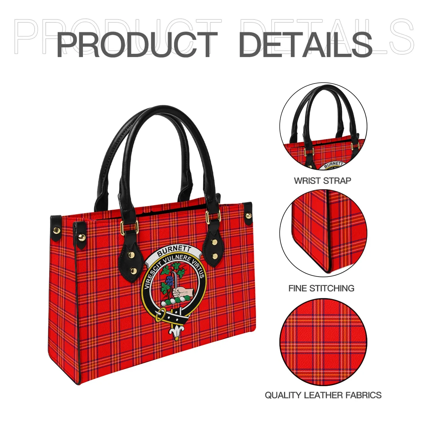 Burnett Modern Tartan Leather Bag with Family Crest