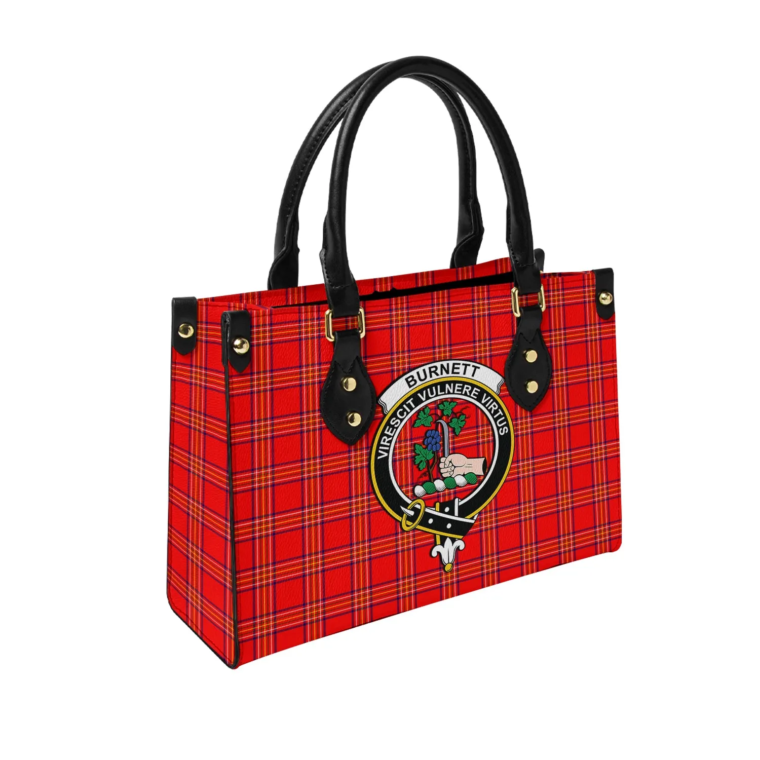 Burnett Modern Tartan Leather Bag with Family Crest