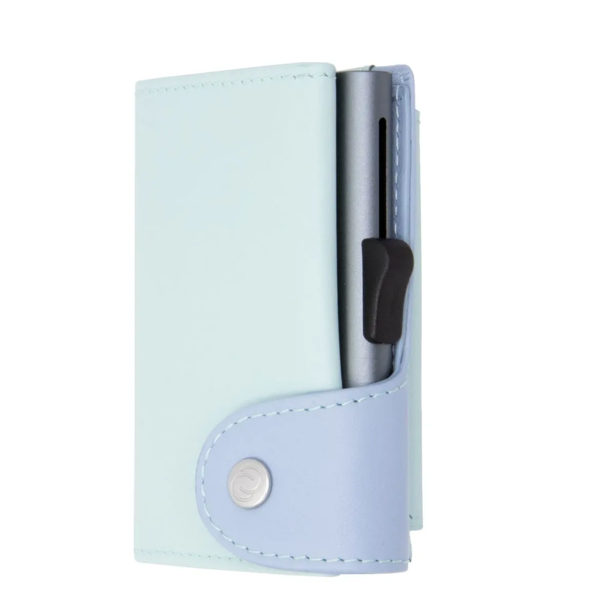 C-Secure XL Aluminum Wallet with Genuine Leather and Coins Pocket - Aqua/Ice