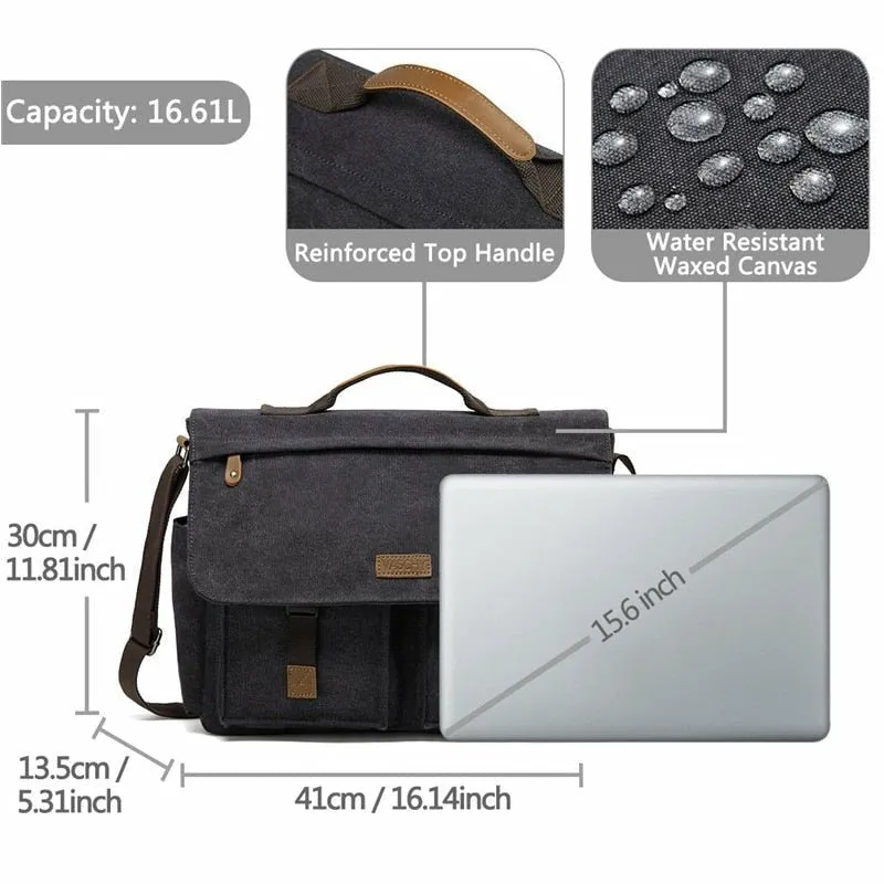 Canvas Messenger Bag with Padded Laptop Compartment