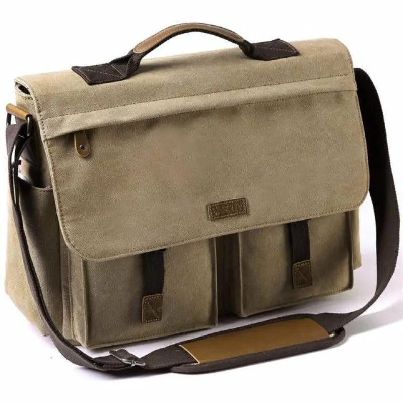 Canvas Messenger Bag with Padded Laptop Compartment