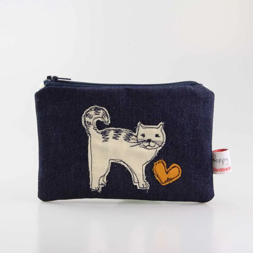 cat embroidered medium coin purse