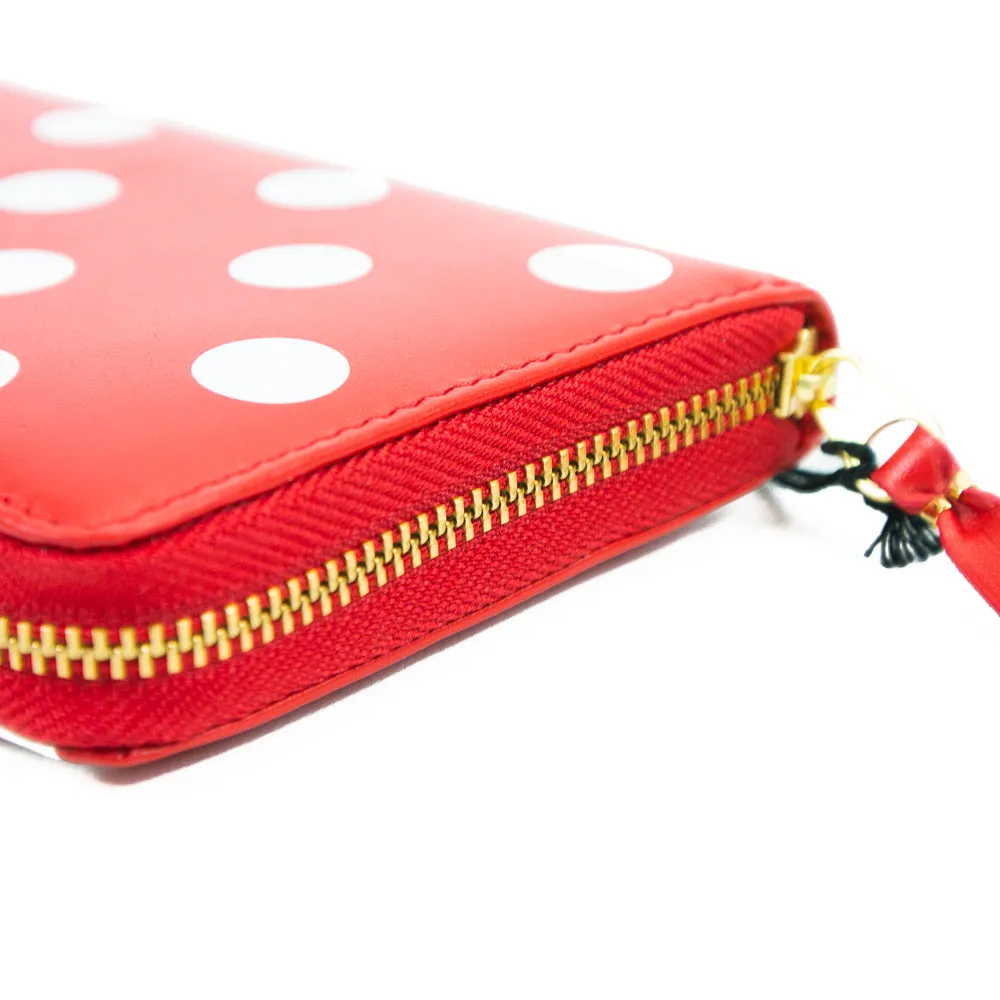 CDG Polka Dot Printed Leather Zip Wallet (Red)