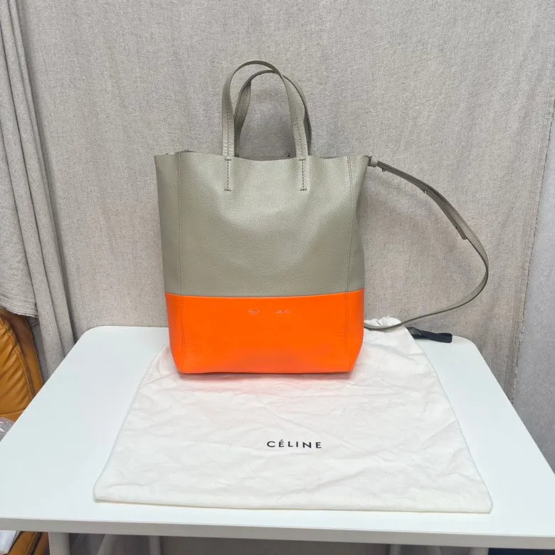 Celine Gray Orange Leather Bucket Bag Medium