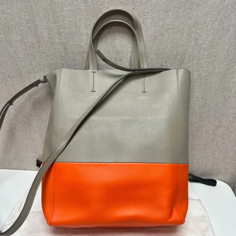 Celine Gray Orange Leather Bucket Bag Medium