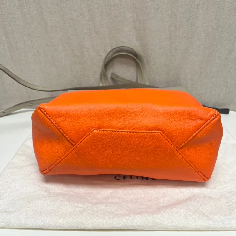 Celine Gray Orange Leather Bucket Bag Medium