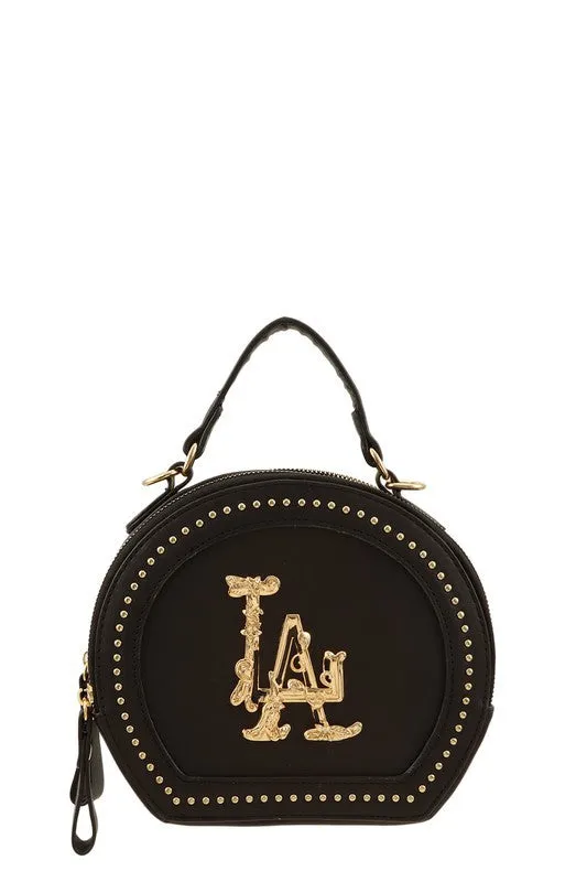 LA Studded Round Shoulder Crossbody Bag/Black