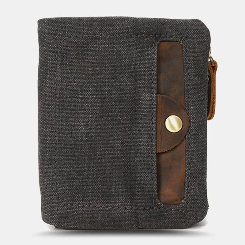 Men Canvas Vertical Short Wallets Casual Waterproof Multi-card Slot Card Holder Coin Purse Money Clip