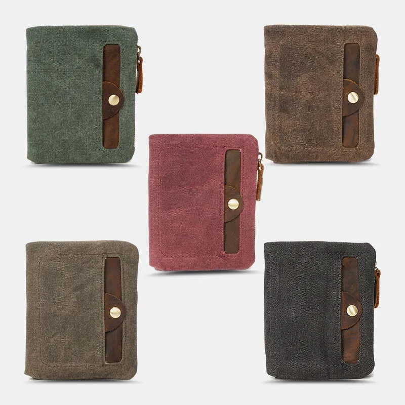 Men Canvas Vertical Short Wallets Casual Waterproof Multi-card Slot Card Holder Coin Purse Money Clip