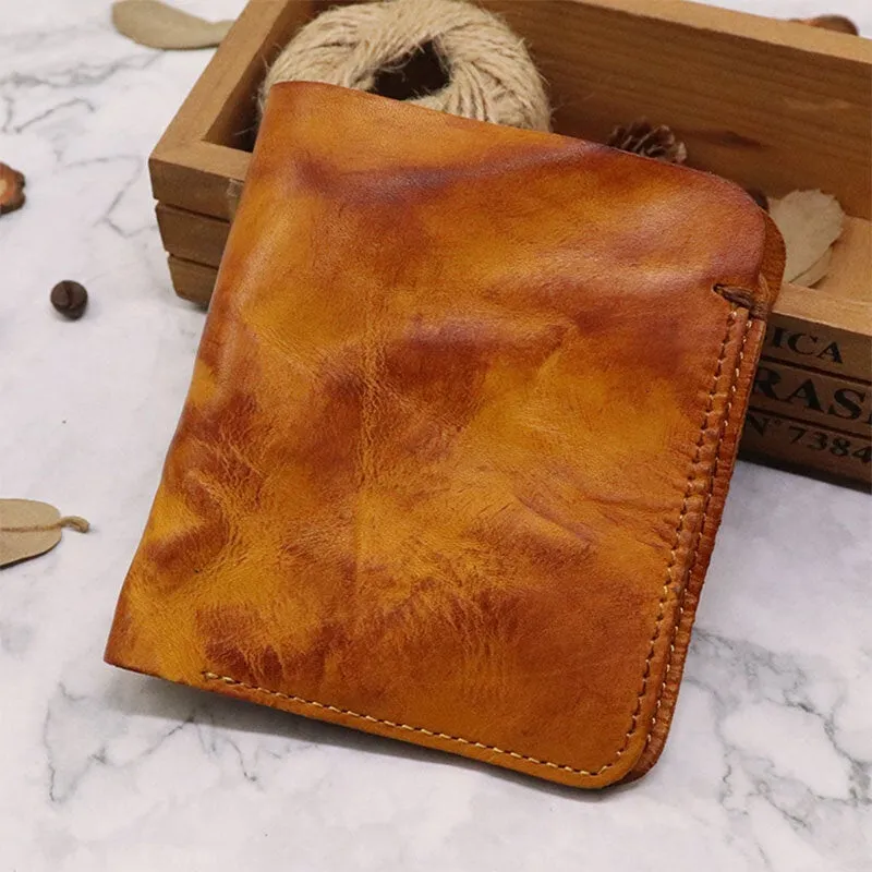 Men First Layer Cowhide Fold Wallet Simple two-card Slot Card Holder Money Clip Coin Purse