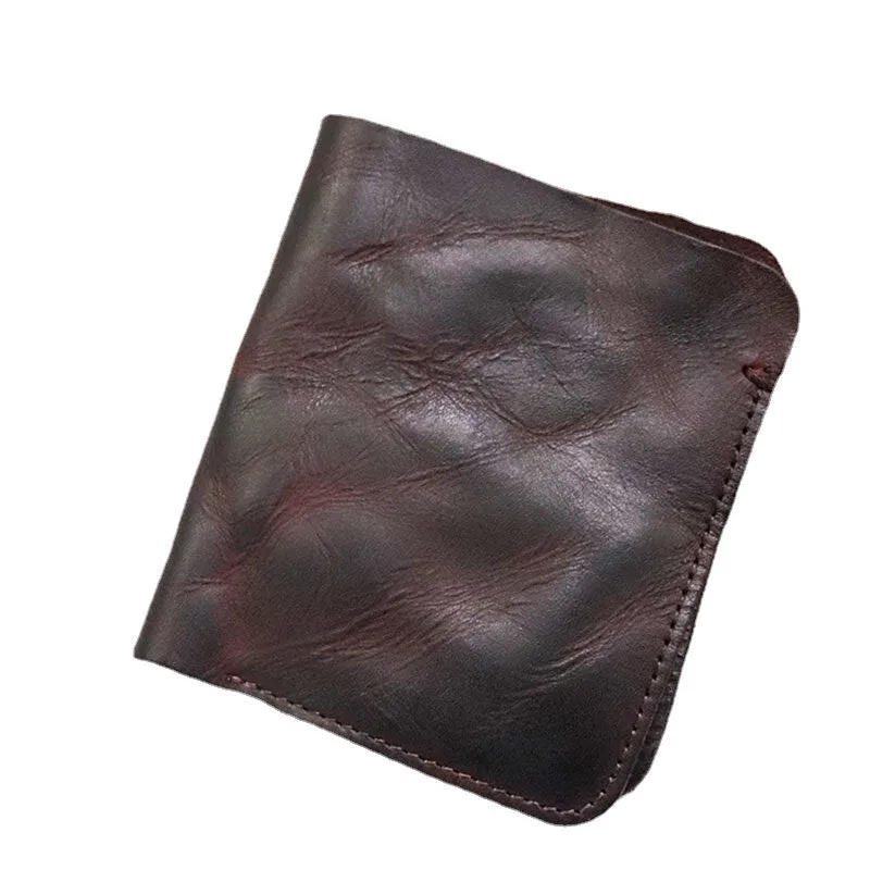 Men First Layer Cowhide Fold Wallet Simple two-card Slot Card Holder Money Clip Coin Purse