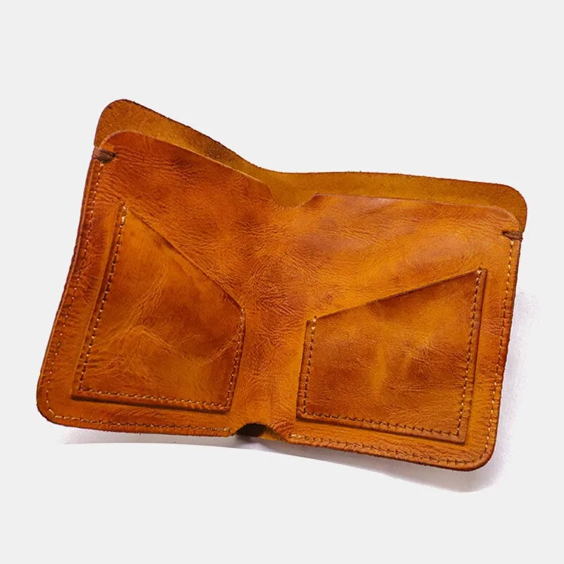 Men First Layer Cowhide Fold Wallet Simple two-card Slot Card Holder Money Clip Coin Purse