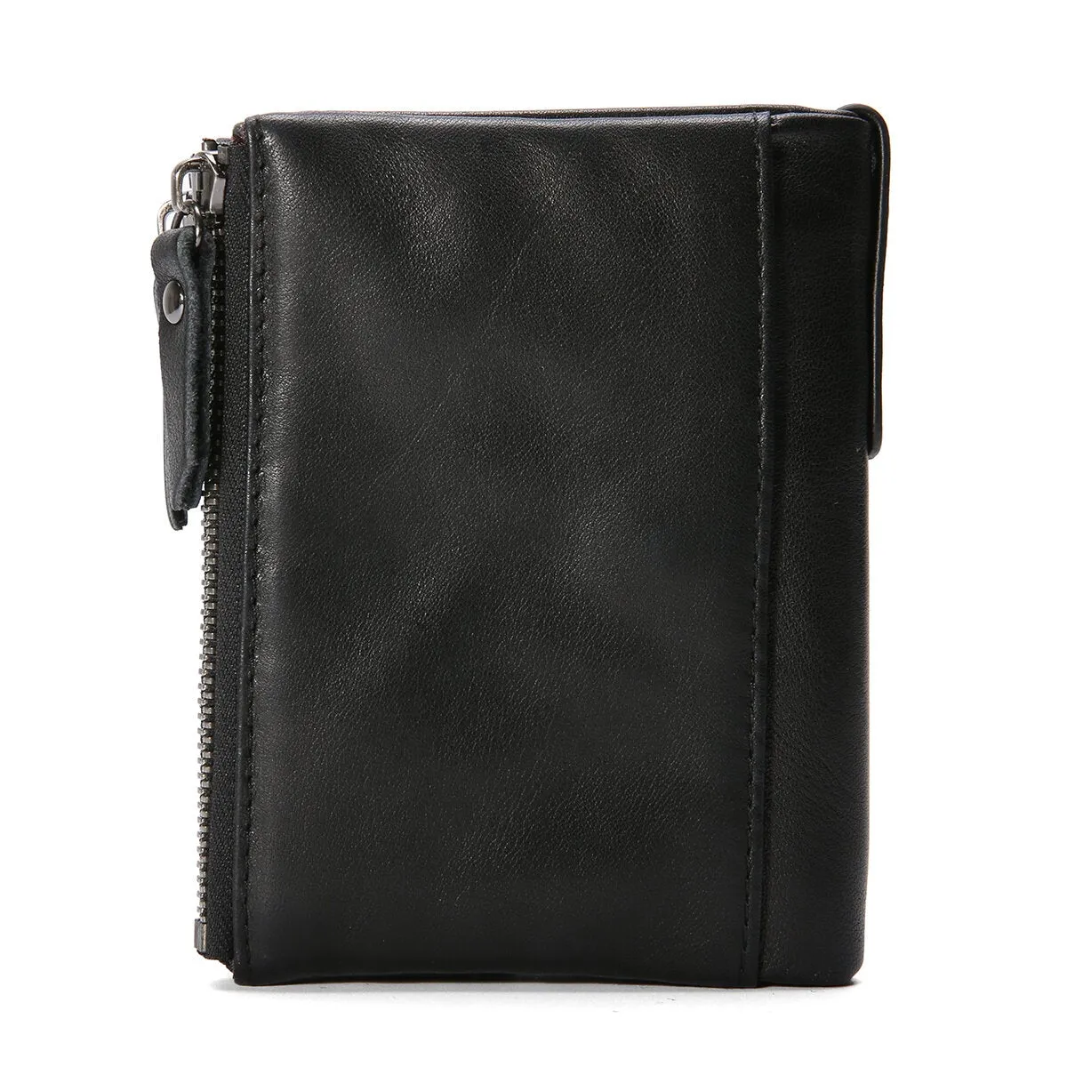 Men Genuine Leather Bifold Hasp Multi-Card Slot Card Holder Retro Double Zipper Pocket Coin Purse Short Money Clip Wallet