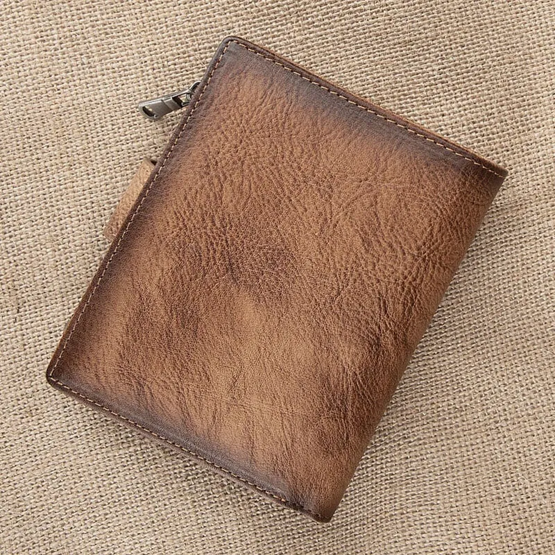 Men Genuine Leather Hand Rubbed Color Short Bifold Large Capacity Money Clip Retro Multi-card Slot Card Case Driver License Wallet