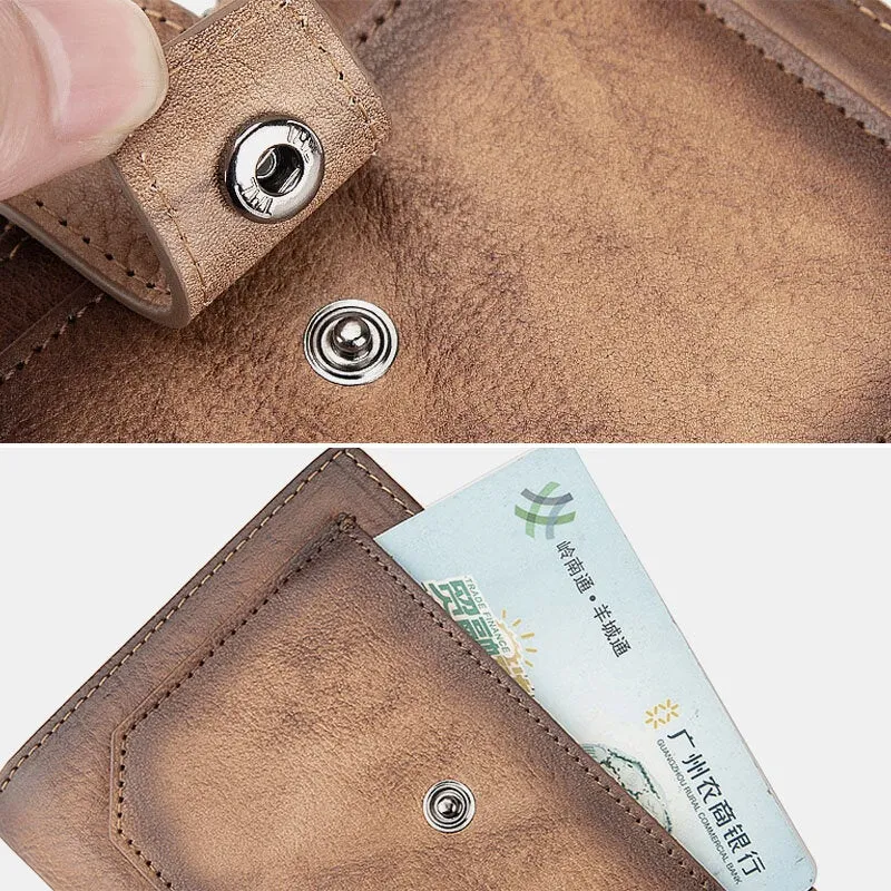 Men Genuine Leather Hand Rubbed Color Short Bifold Large Capacity Money Clip Retro Multi-card Slot Card Case Driver License Wallet