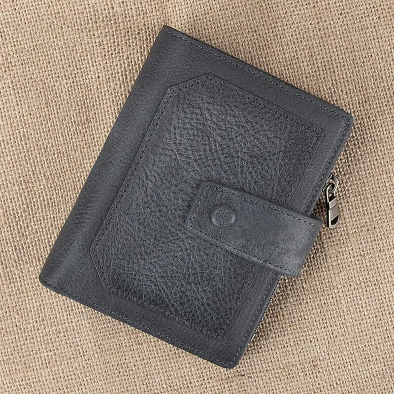 Men Genuine Leather Hand Rubbed Color Short Bifold Large Capacity Money Clip Retro Multi-card Slot Card Case Driver License Wallet