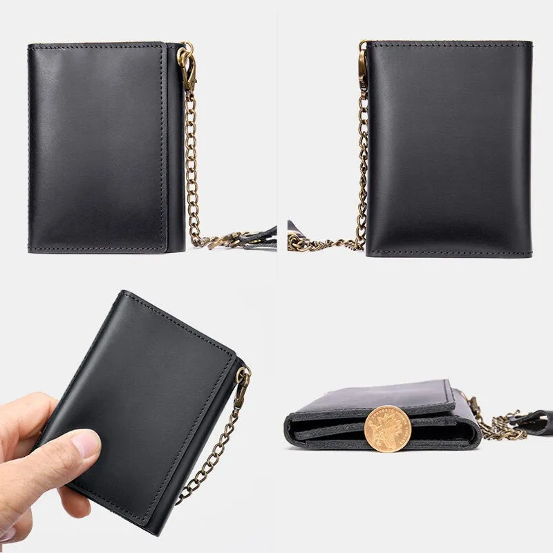 Men Genuine Leather Trifold RFID Blocking Antimagnetic Wallet Casual Short 6 Card Slot Card Holder Coin Purse