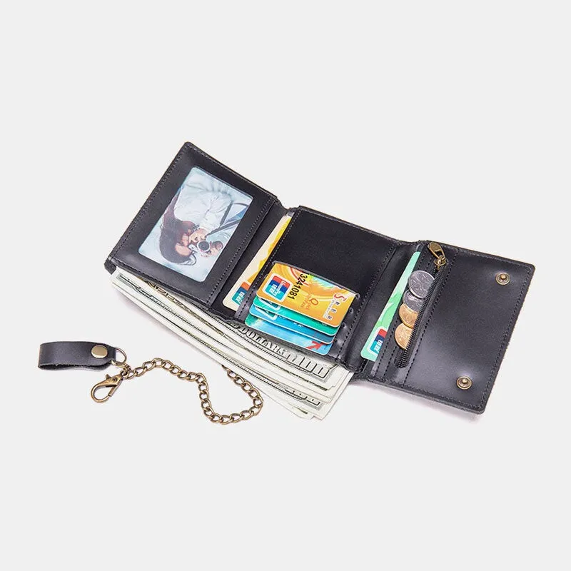 Men Genuine Leather Trifold RFID Blocking Antimagnetic Wallet Casual Short 6 Card Slot Card Holder Coin Purse