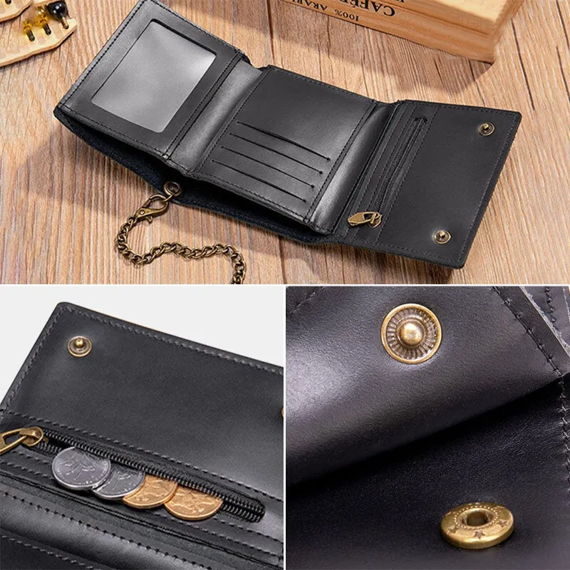 Men Genuine Leather Trifold RFID Blocking Antimagnetic Wallet Casual Short 6 Card Slot Card Holder Coin Purse