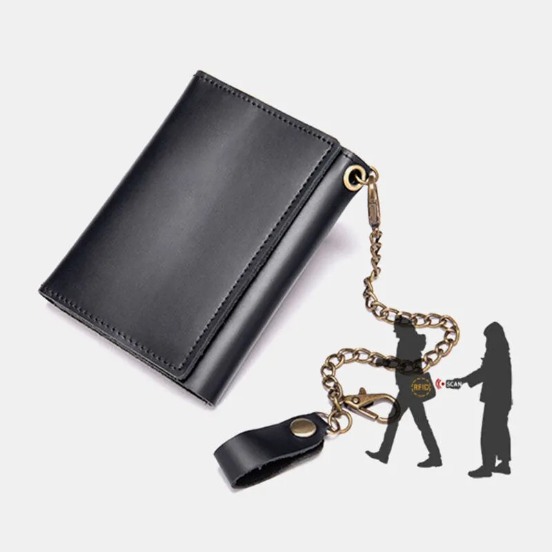 Men Genuine Leather Trifold RFID Blocking Antimagnetic Wallet Casual Short 6 Card Slot Card Holder Coin Purse