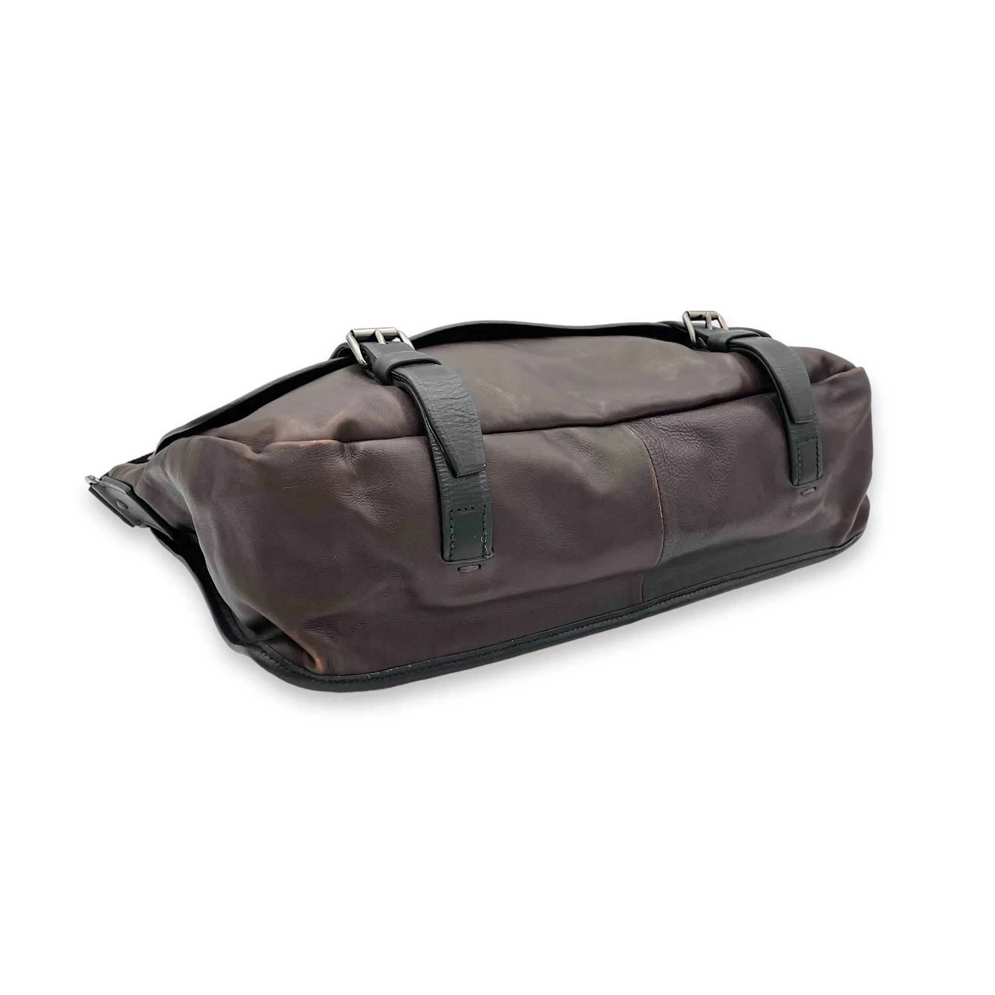 Messenger Brown in Calfskin, Silver hardware