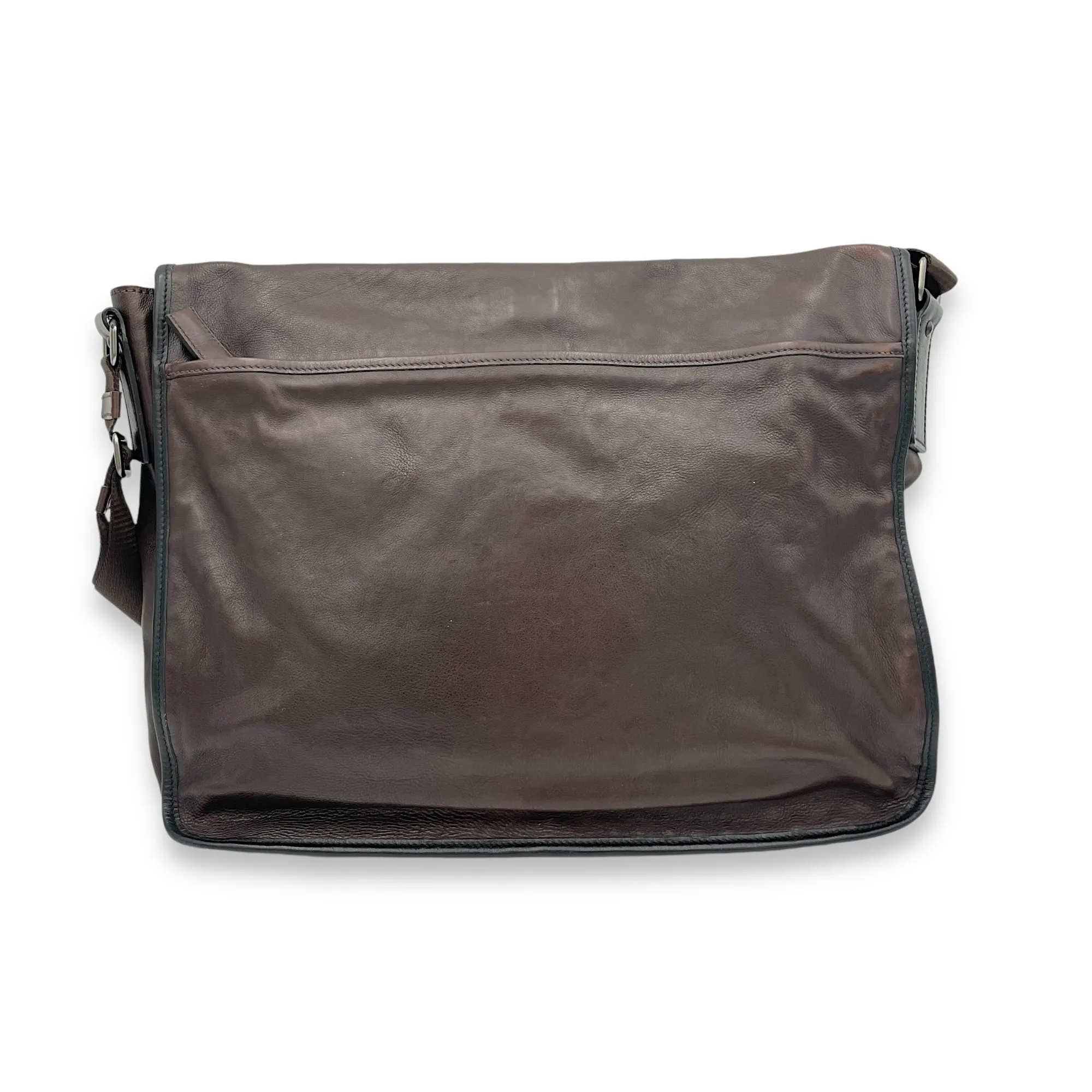 Messenger Brown in Calfskin, Silver hardware