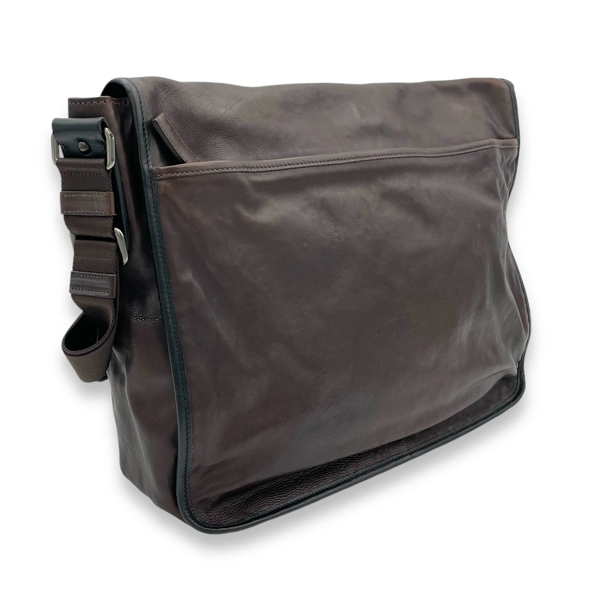 Messenger Brown in Calfskin, Silver hardware