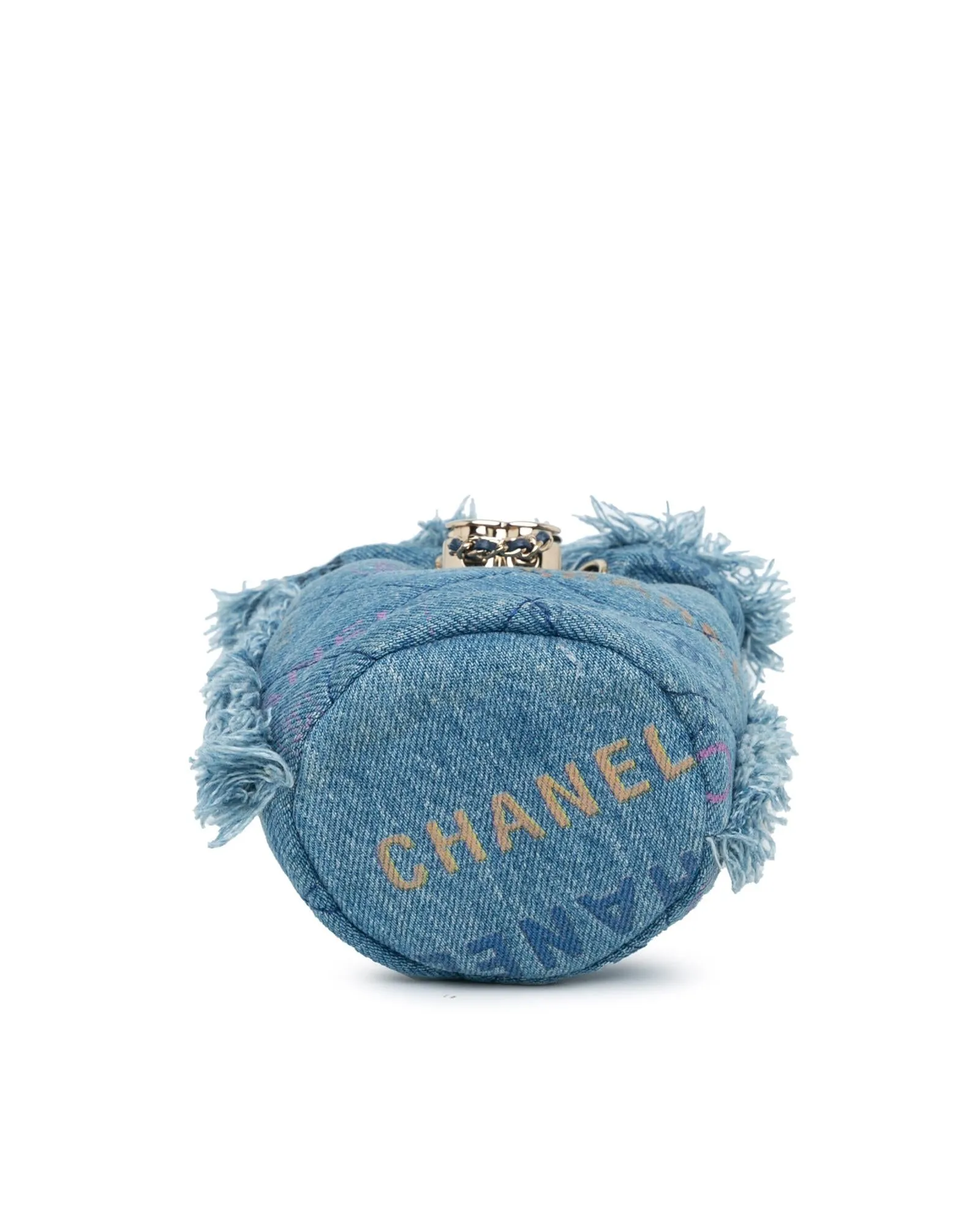 Mini Quilted Denim Bucket Bag with Chain Strap and CC Embellishment