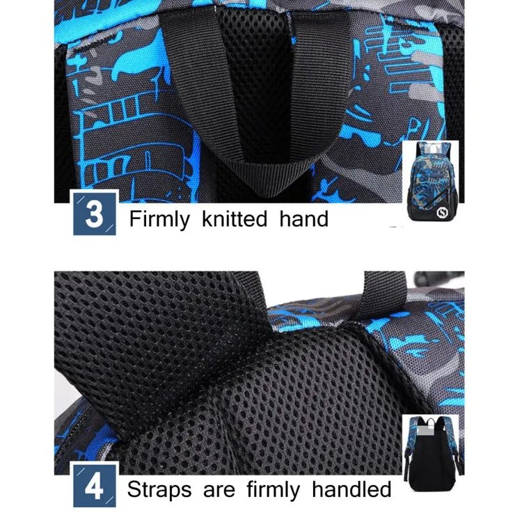 Multi-Function Large Capacity Oxford Cloth Blue Grid Backpack Casual Laptop Computer Bag with External USB Charging Interface & Shoulder Bag & Pen Bag for Men / Women / Student, Size: 45*30*15cm