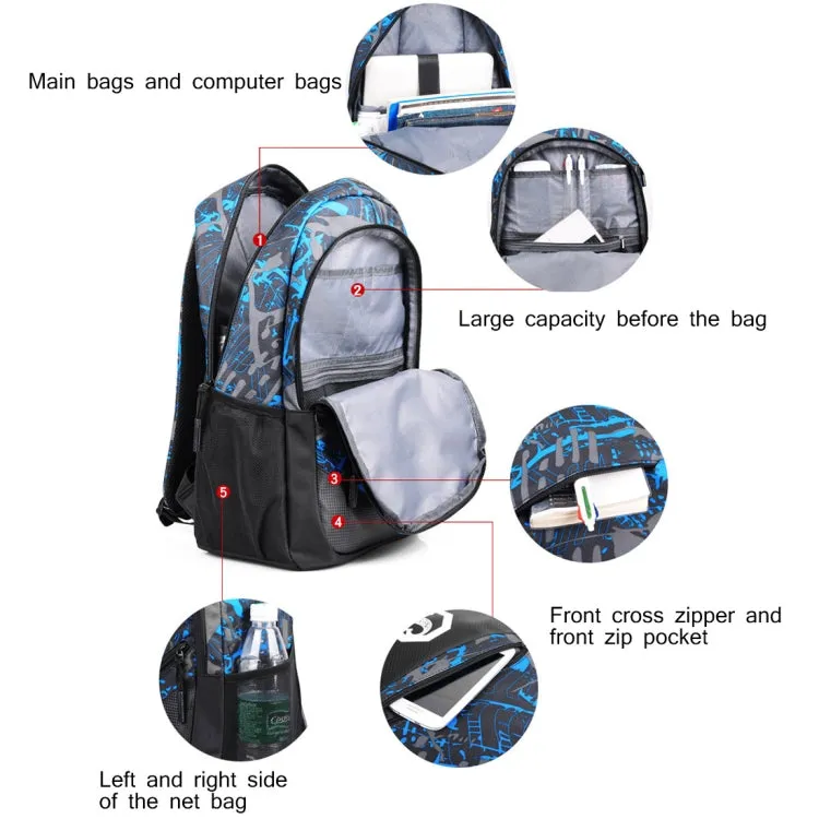 Multi-Function Large Capacity Oxford Cloth Blue Grid Backpack Casual Laptop Computer Bag with External USB Charging Interface & Shoulder Bag & Pen Bag for Men / Women / Student, Size: 45*30*15cm