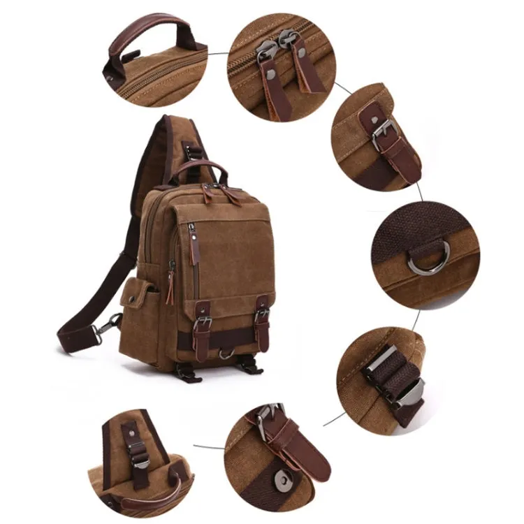 Outdoor Travel Messenger Canvas Chest Bag, Color: Brown Backpack