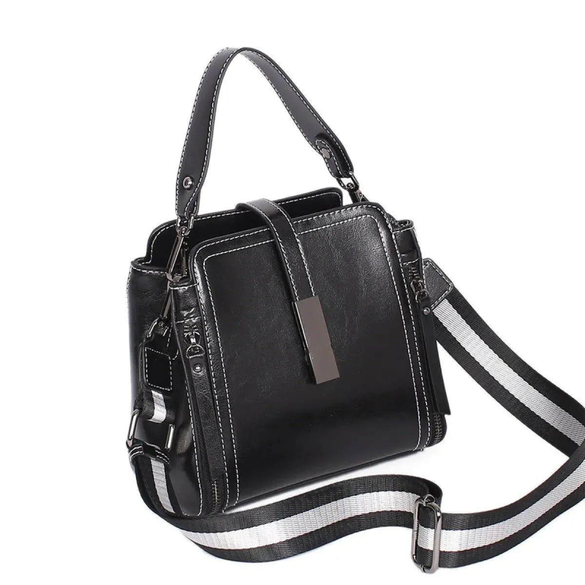 Portable Zipper Bucket Shoulder Bag