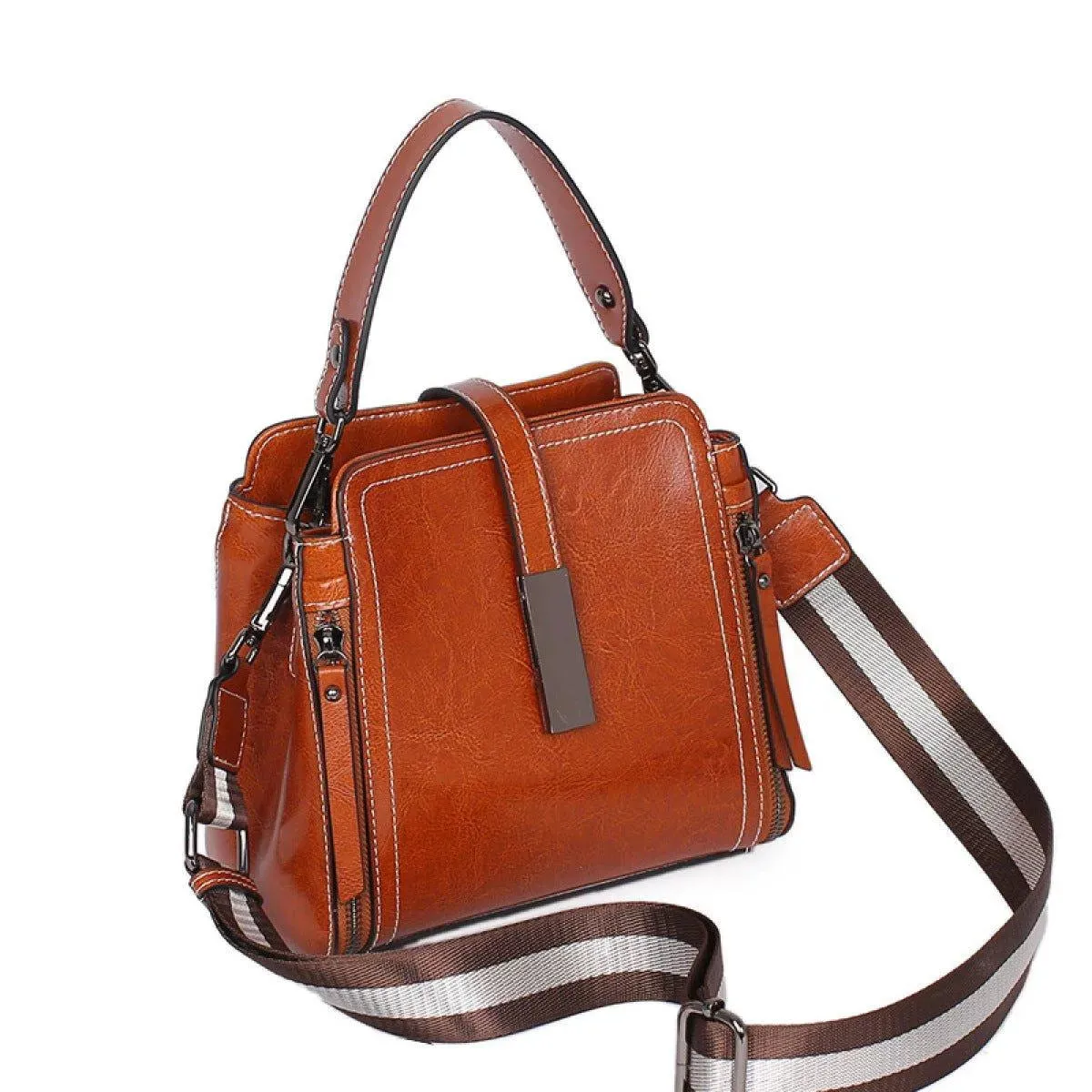 Portable Zipper Bucket Shoulder Bag