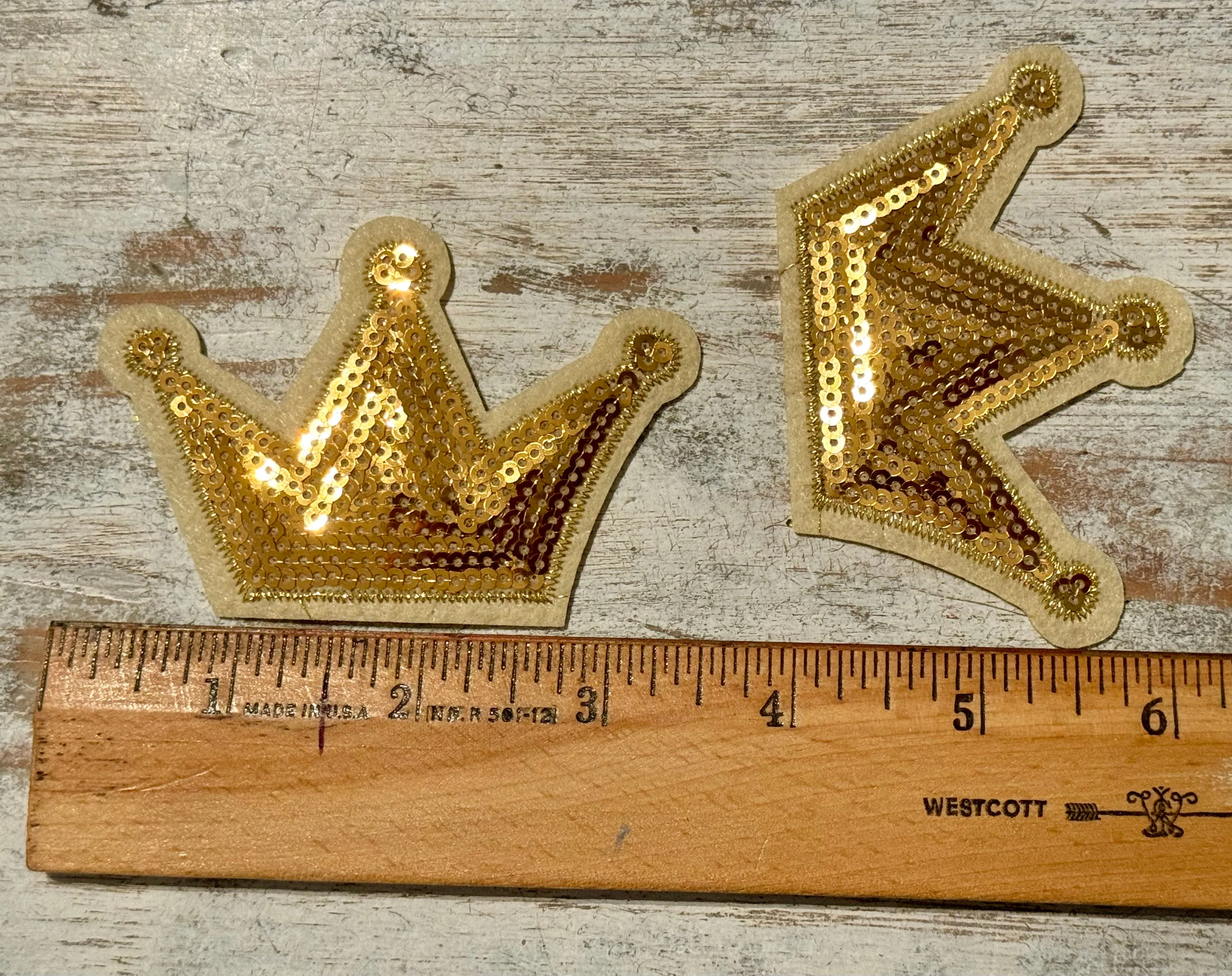 Sequin Gold Crown Iron On Patch